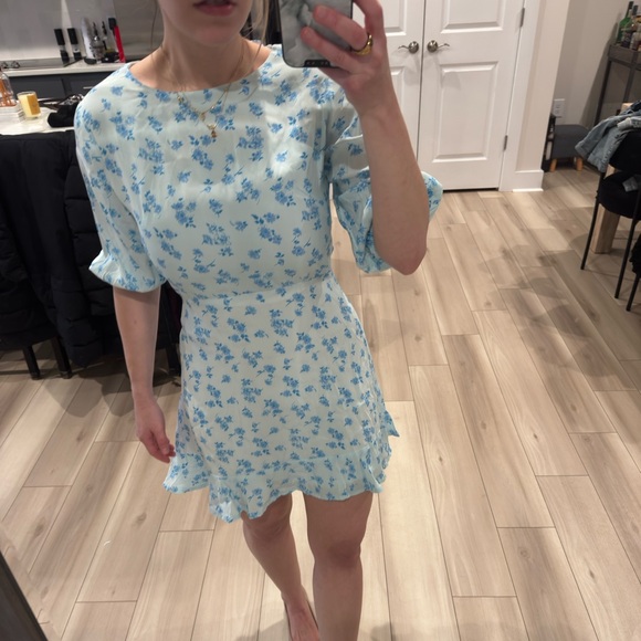 Faithfull the label Sky Blue Floral Mini Dress - Picture 1 of 6